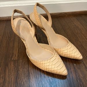 Loeffler Randall Nude Python Sling backs.